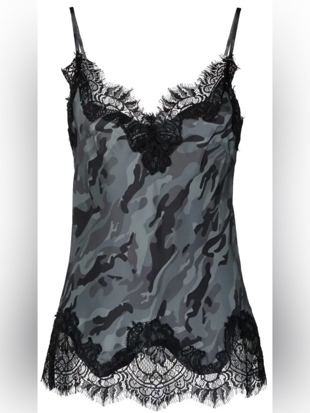 Goldie 100% silk Black & Gray Camo Lace-Trim Chemise